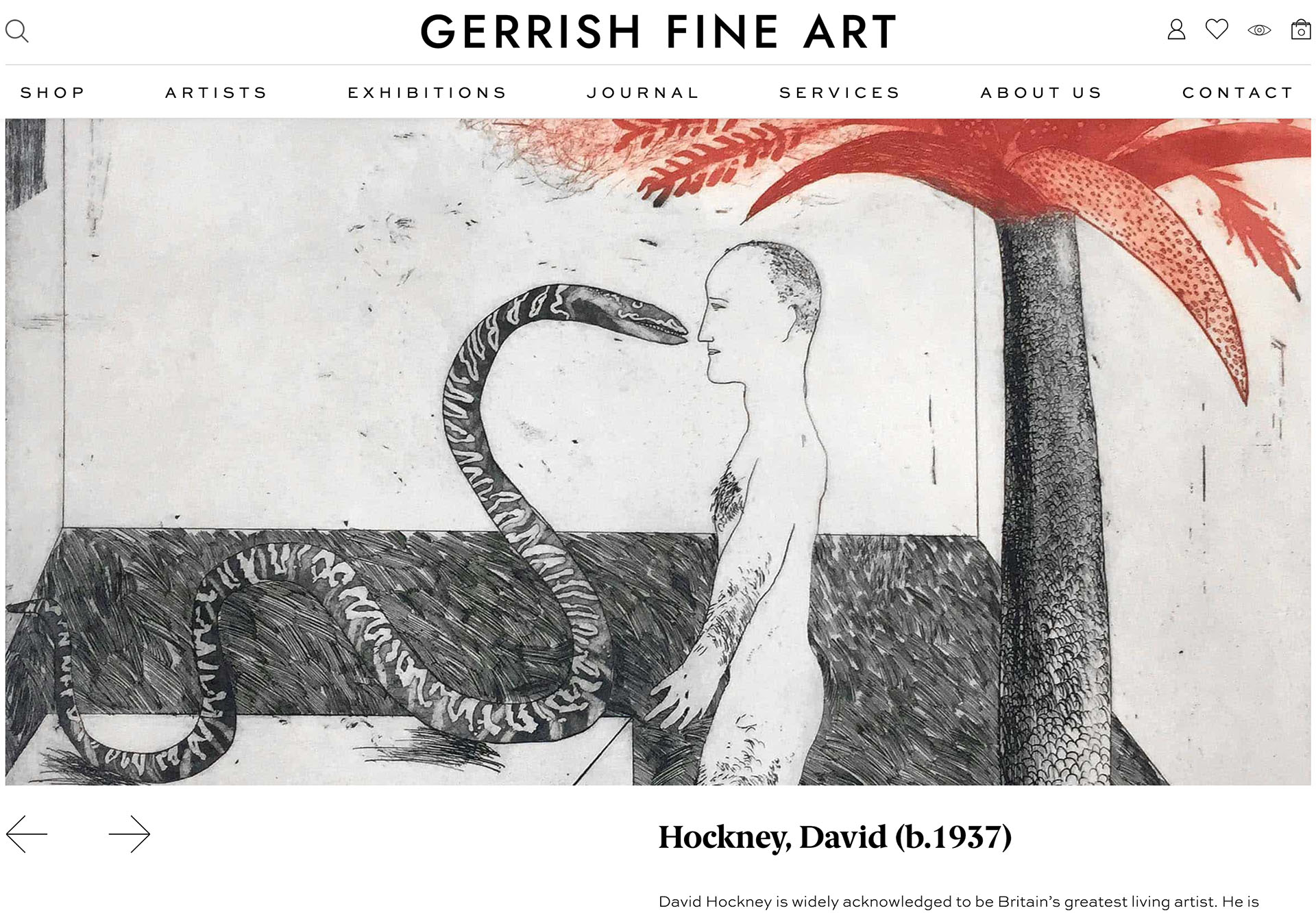 The homepage of the Gerrish Fine Art website as build by Cubist Cloud.