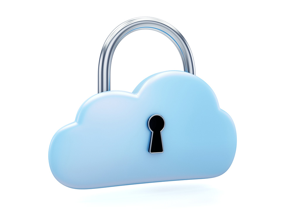 A cloud shaped padlock. Symbolising security within the cloud.