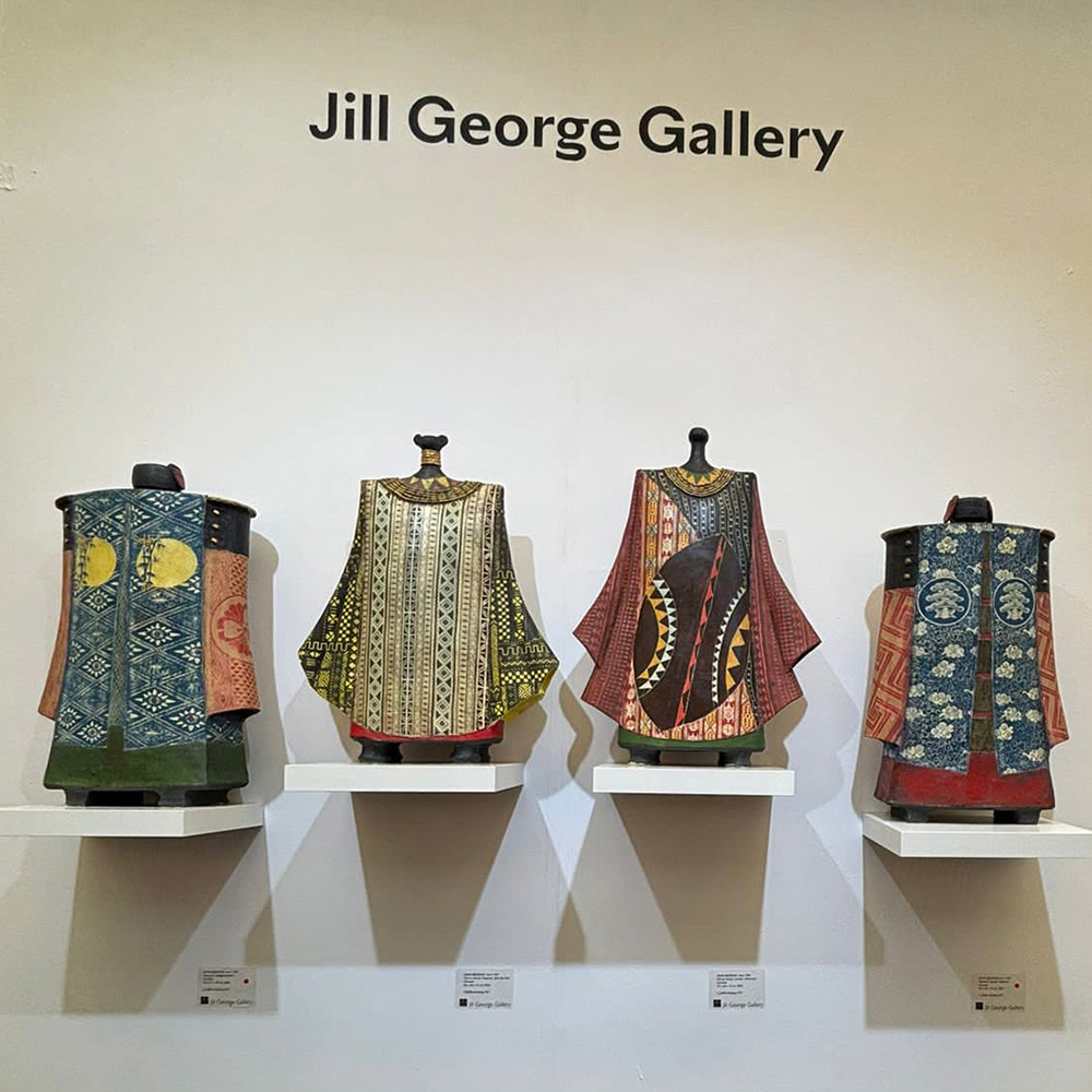 A selection of ceramic sculptures by John Bedding, showcased at London Art Fair 2024 by Jill George Gallery
